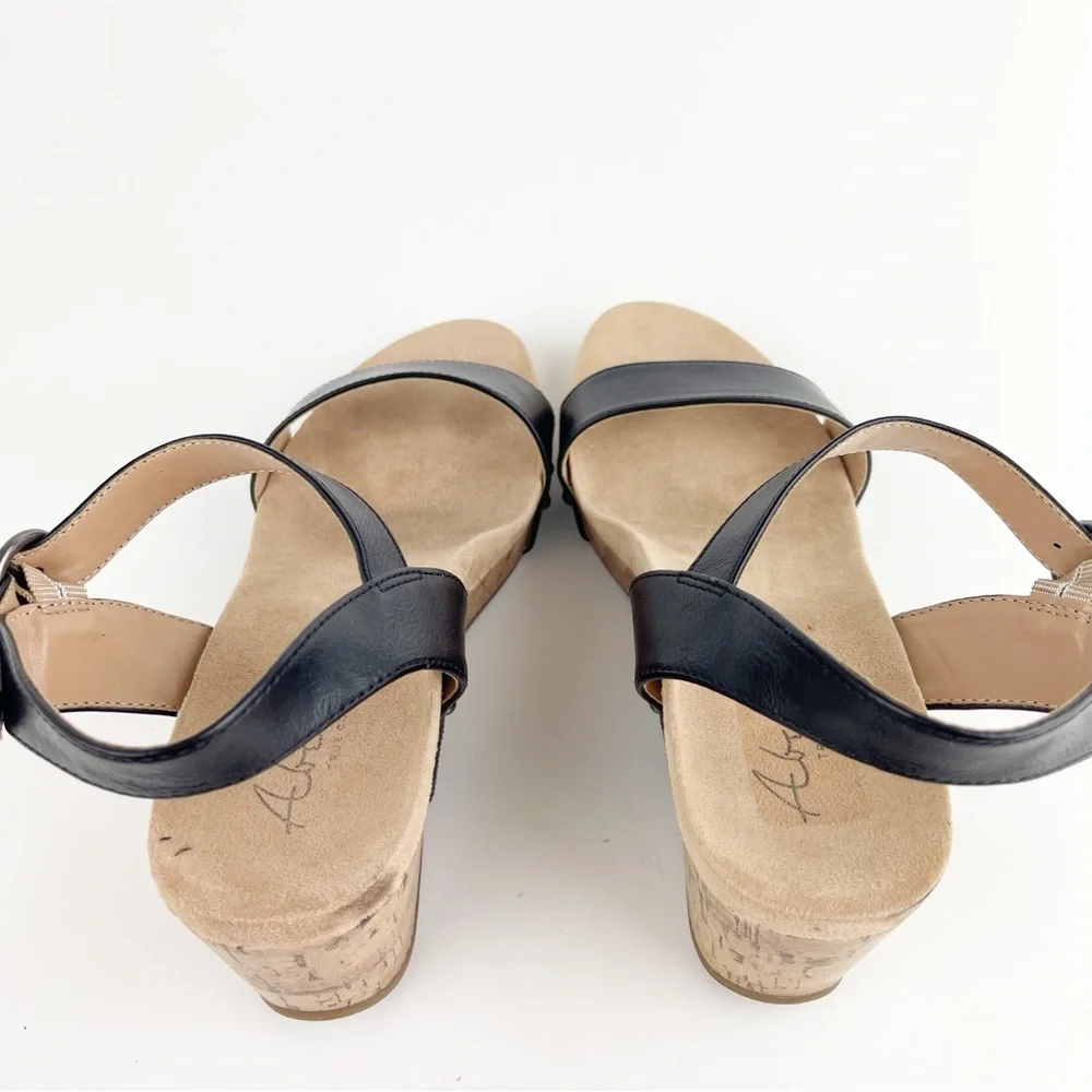Abella True Comfort Daisy Black Cork Wedge Size 10